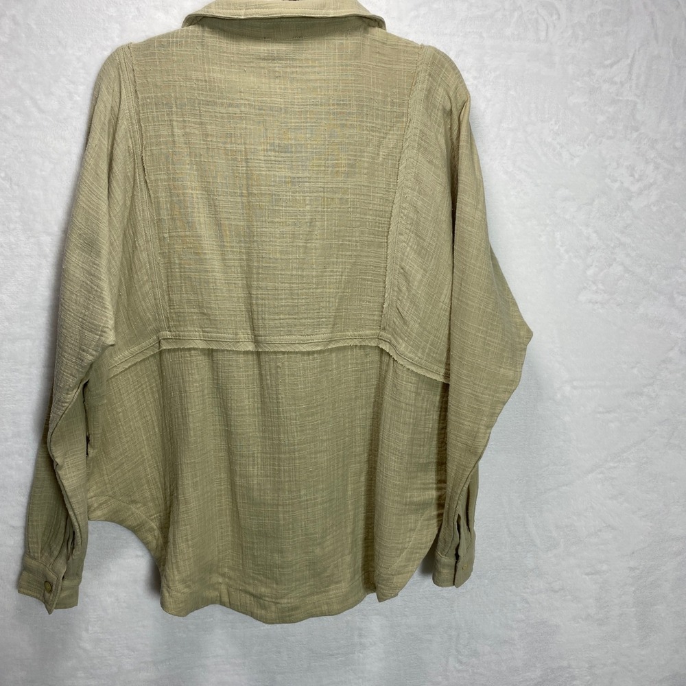 Heyson L Women's‎ Beige Long Sleeve Button Up Top Shirt Distressed Neutral Color - Picture 4 of 11